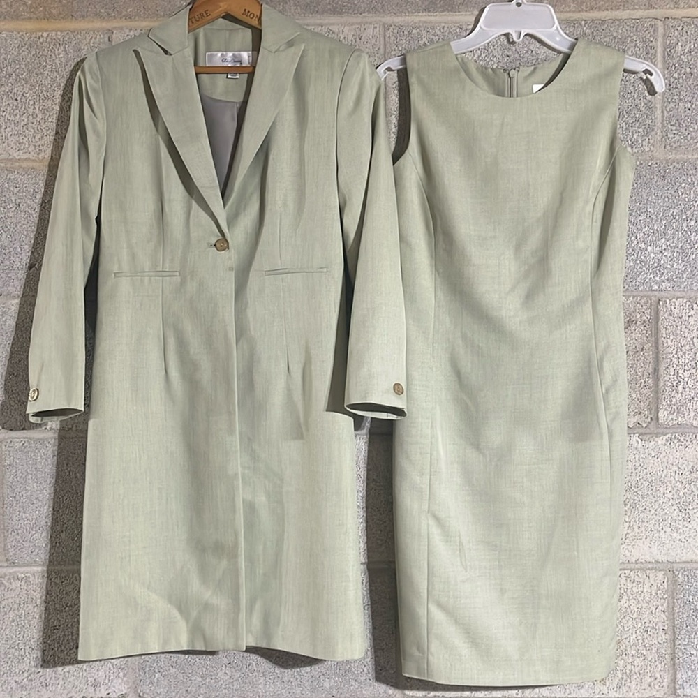 Oleg Cassini Mint Green 2P Midi Jacket and Sleeveless Dress Suit